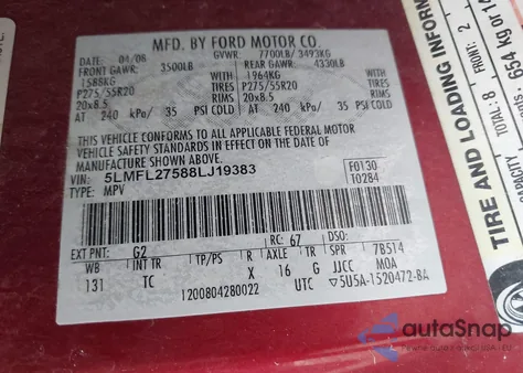 2008 Lincoln Navigator L from USA, damaged, VIN 5LMFL27588LJ19383